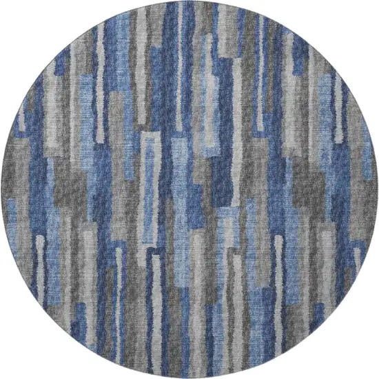 8' Blue Ivory And Gray Abstract Washable Round Rug With UV Protection Photo 5