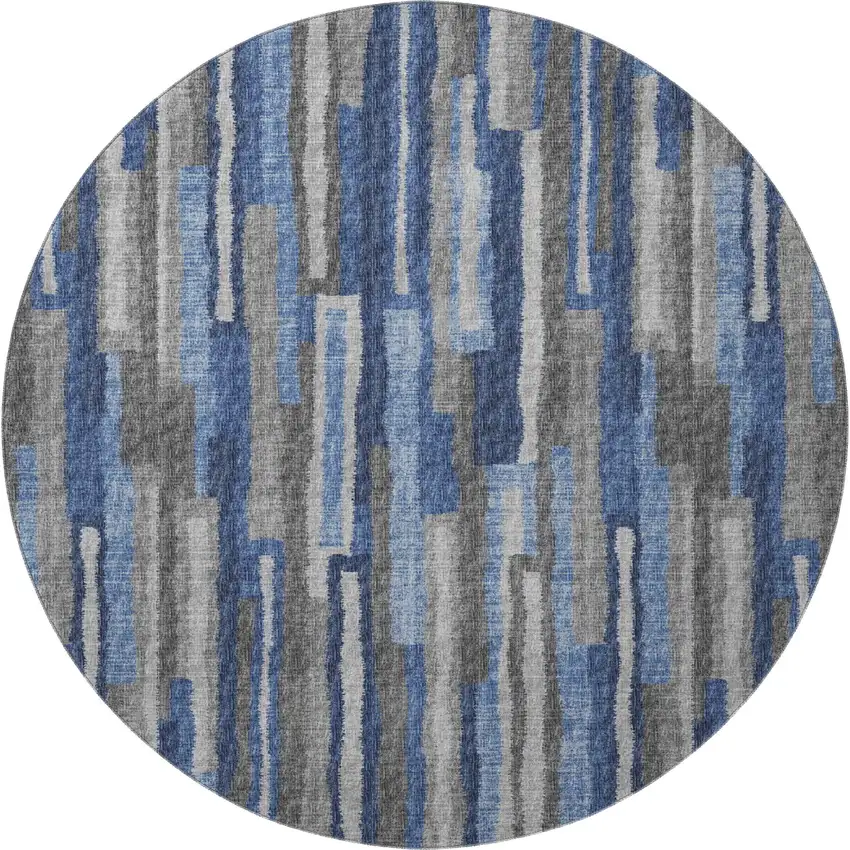 8' Blue Ivory And Gray Abstract Washable Round Rug With UV Protection Photo 5