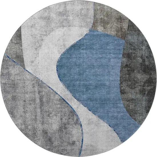 8' Blue Ivory And Gray Abstract Washable Round Rug With UV Protection Photo 4