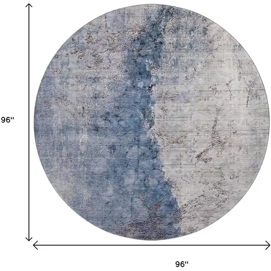 8' Blue Ivory And Gray Abstract Washable Round Rug With UV Protection Photo 3