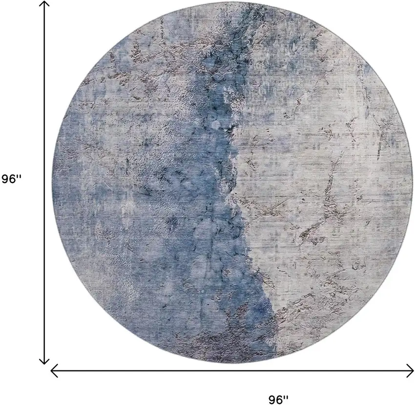 8' Blue Ivory And Gray Abstract Washable Round Rug With UV Protection Photo 3
