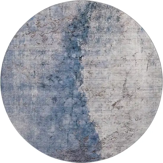 8' Blue Ivory And Gray Abstract Washable Round Rug With UV Protection Photo 1