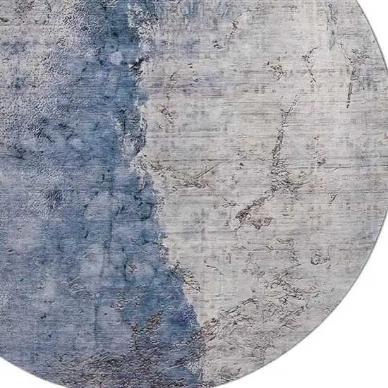 8' Blue Ivory And Gray Abstract Washable Round Rug With UV Protection Photo 3