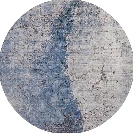 8' Blue Ivory And Gray Abstract Washable Round Rug With UV Protection Photo 4