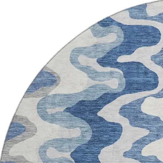 8' Blue Ivory And Gray Abstract Washable Round Rug With UV Protection Photo 3