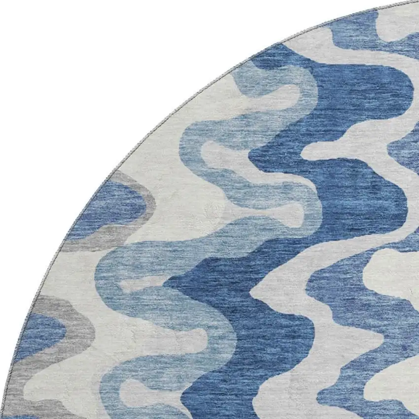 8' Blue Ivory And Gray Abstract Washable Round Rug With UV Protection Photo 3