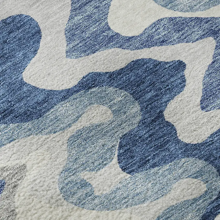 8' Blue Ivory And Gray Abstract Washable Round Rug With UV Protection Photo 9