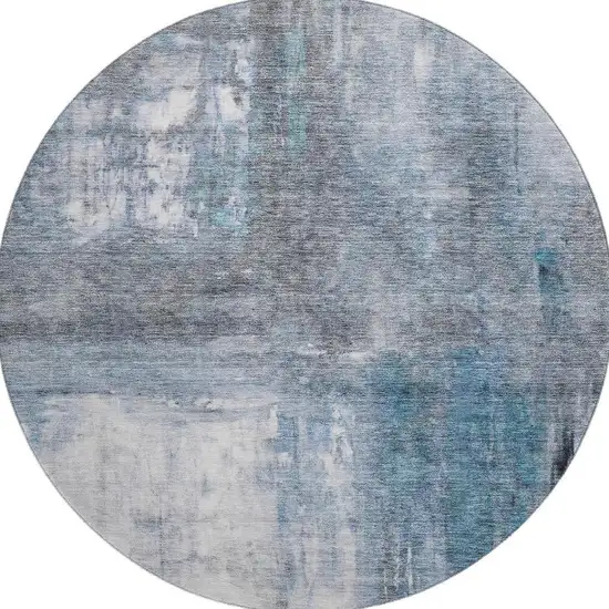 8' Blue Ivory And Gray Abstract Washable Round Rug With UV Protection Photo 3