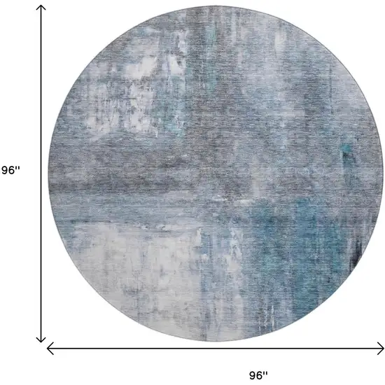 8' Blue Ivory And Gray Abstract Washable Round Rug With UV Protection Photo 9