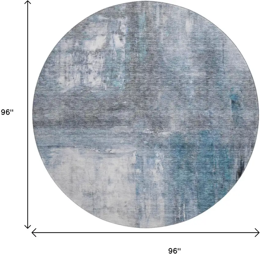 8' Blue Ivory And Gray Abstract Washable Round Rug With UV Protection Photo 9