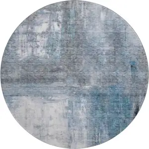 Photo of 8' Blue Ivory And Gray Abstract Washable Round Rug With UV Protection
