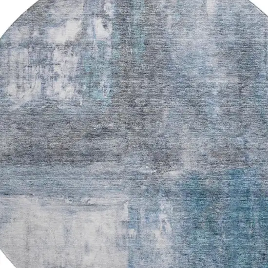8' Blue Ivory And Gray Abstract Washable Round Rug With UV Protection Photo 2