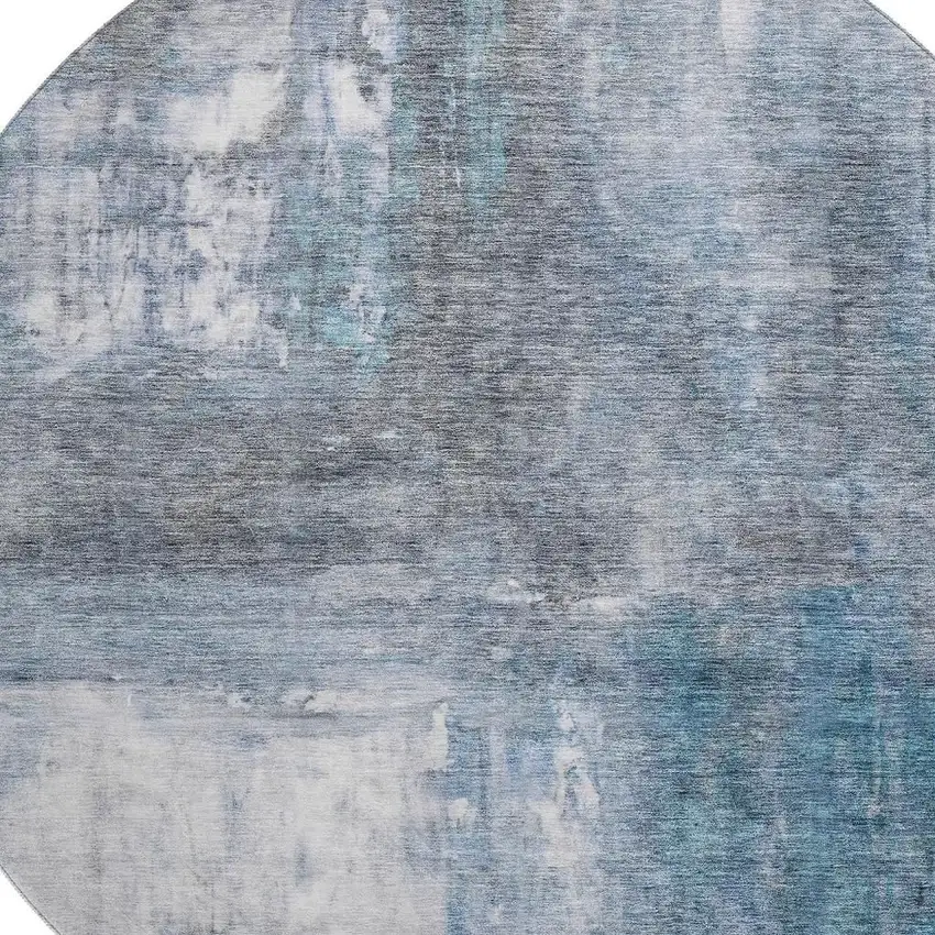 8' Blue Ivory And Gray Abstract Washable Round Rug With UV Protection Photo 2