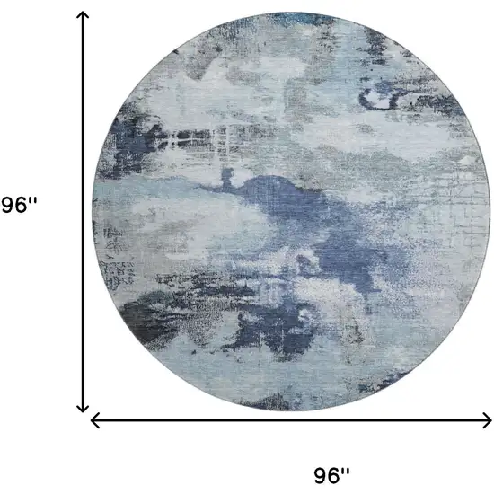 8' Blue Ivory And Gray Abstract Washable Round Rug With UV Protection Photo 9