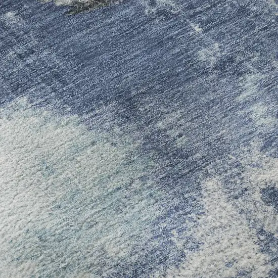 8' Blue Ivory And Gray Abstract Washable Round Rug With UV Protection Photo 9