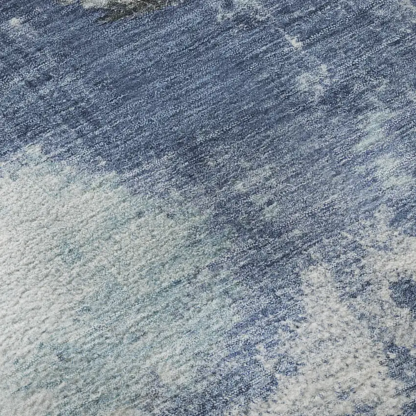 8' Blue Ivory And Gray Abstract Washable Round Rug With UV Protection Photo 9