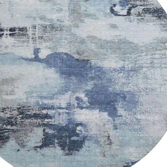 8' Blue Ivory And Gray Abstract Washable Round Rug With UV Protection Photo 2