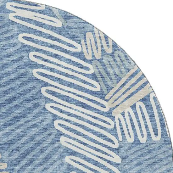 8' Blue Ivory And Gray Floral Washable Round Rug With UV Protection Photo 3