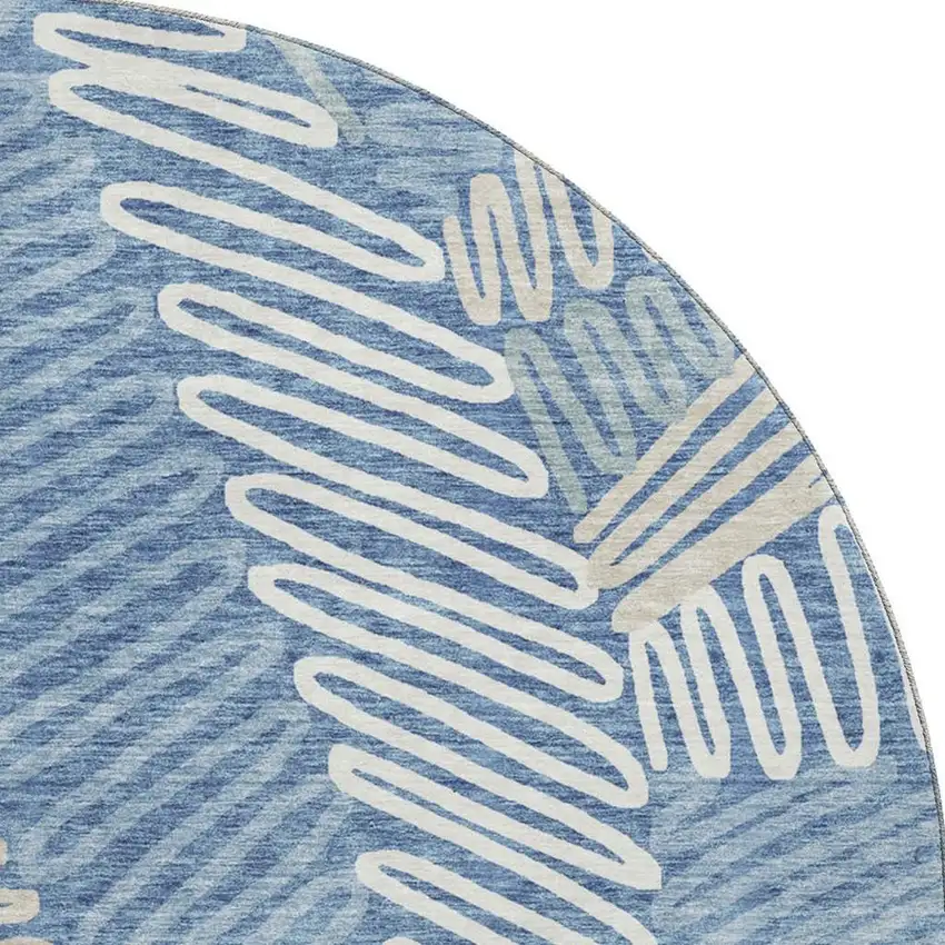 8' Blue Ivory And Gray Floral Washable Round Rug With UV Protection Photo 3