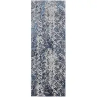 Photo of 8' Blue Ivory And Gray Geometric Power Loom Distressed Runner Rug