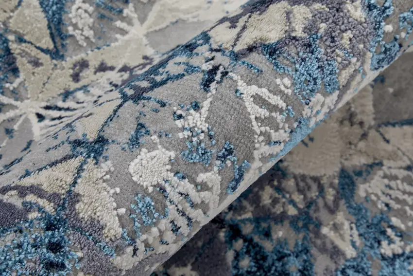 8' Blue Ivory And Gray Geometric Power Loom Distressed Runner Rug Photo 4