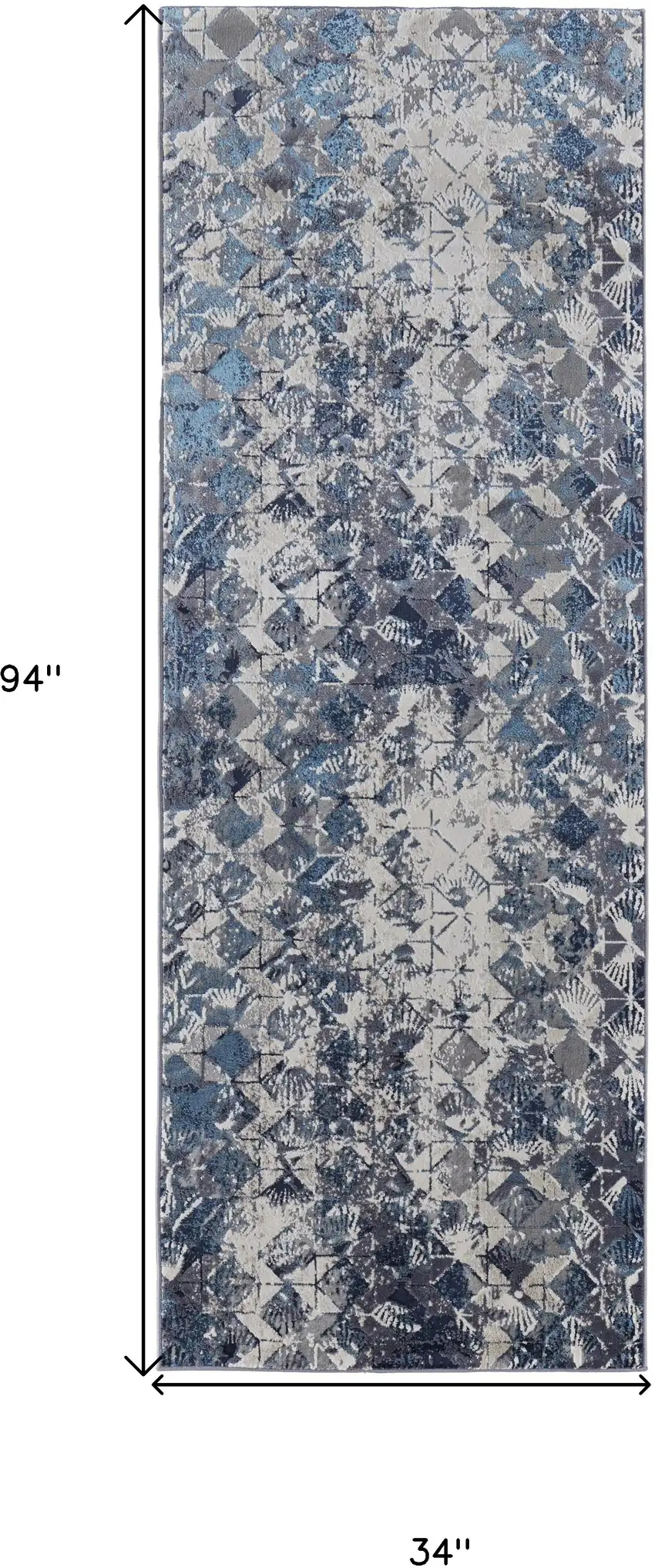 8' Blue Ivory And Gray Geometric Power Loom Distressed Runner Rug Photo 7