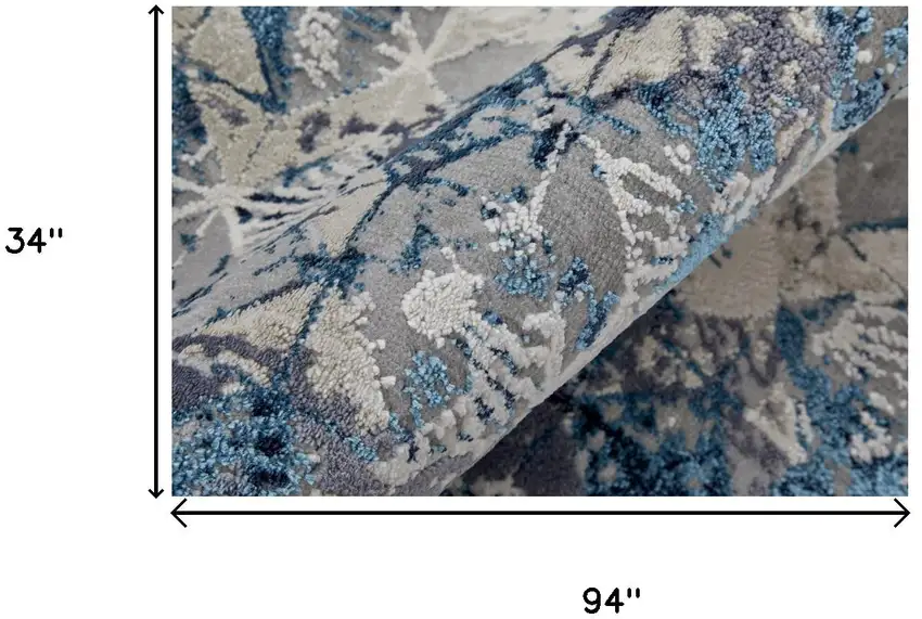 8' Blue Ivory And Gray Geometric Distressed Runner Rug Photo 7