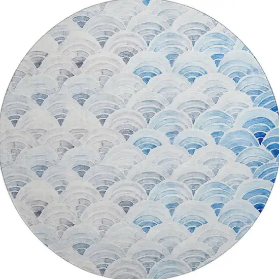 8' Blue Ivory And Gray Geometric Washable Round Rug With UV Protection Photo 4