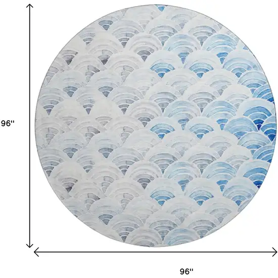 8' Blue Ivory And Gray Geometric Washable Round Rug With UV Protection Photo 3