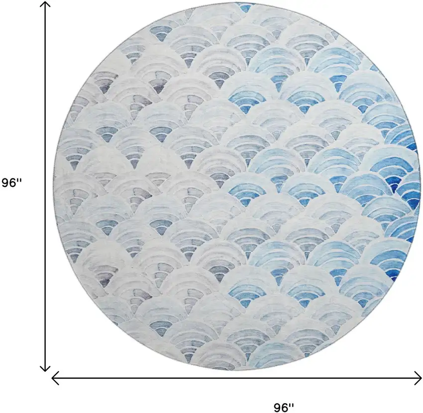 8' Blue Ivory And Gray Geometric Washable Round Rug With UV Protection Photo 3