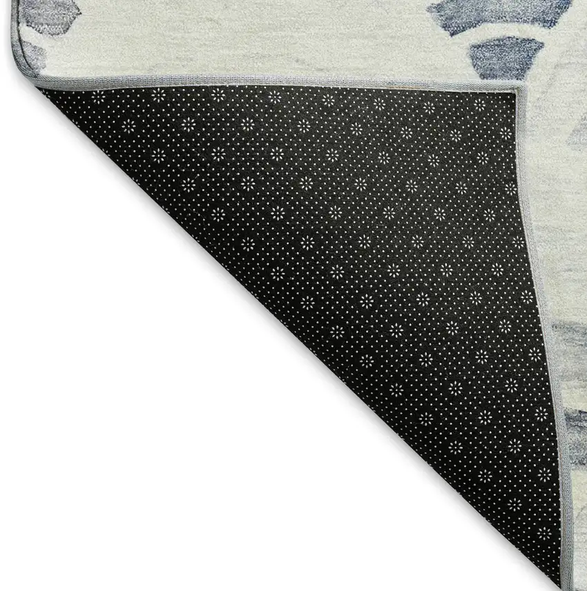 8' Blue Ivory And Gray Geometric Washable Round Rug With UV Protection Photo 6