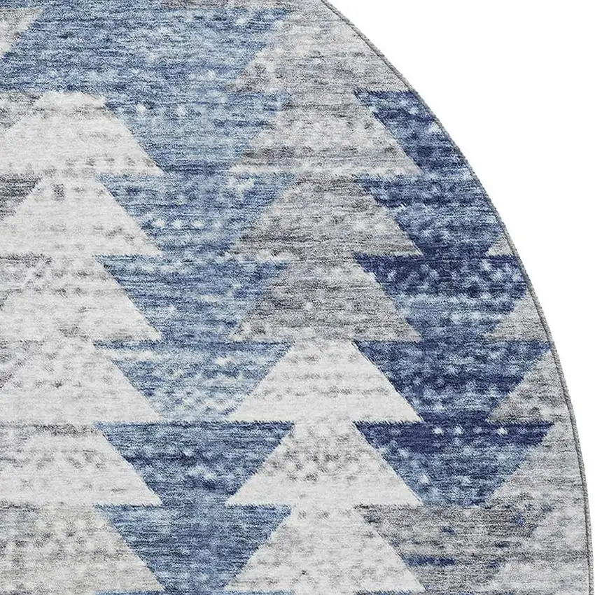 8' Blue Ivory And Gray Geometric Washable Round Rug With UV Protection Photo 3