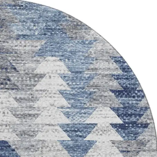 8' Blue Ivory And Gray Geometric Washable Round Rug With UV Protection Photo 4