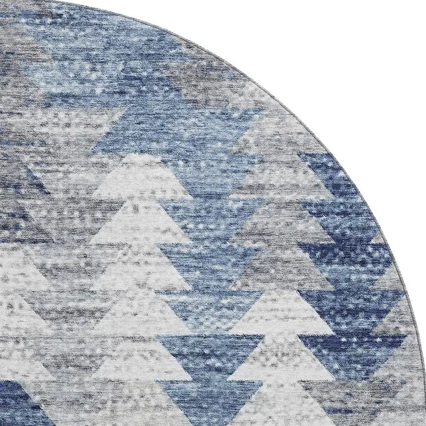 8' Blue Ivory And Gray Geometric Washable Round Rug With UV Protection Photo 4