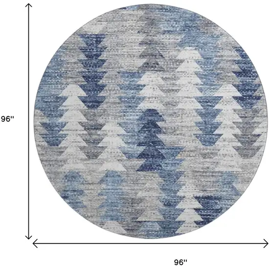 8' Blue Ivory And Gray Geometric Washable Round Rug With UV Protection Photo 3