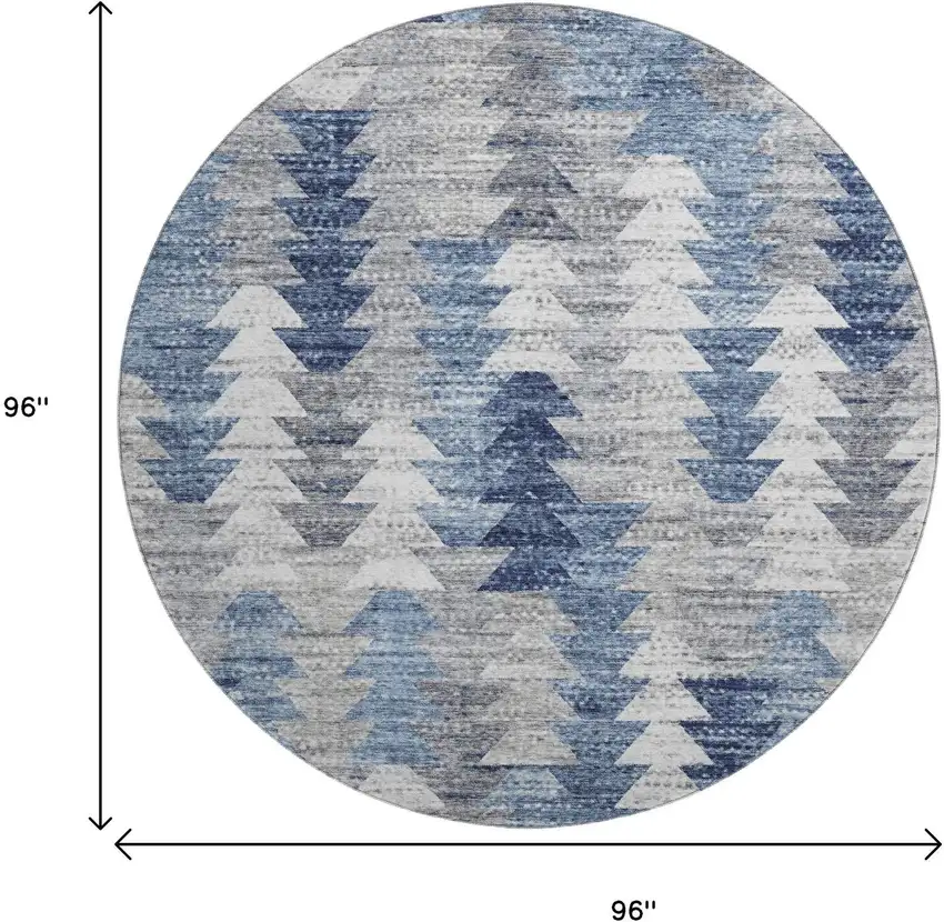 8' Blue Ivory And Gray Geometric Washable Round Rug With UV Protection Photo 3