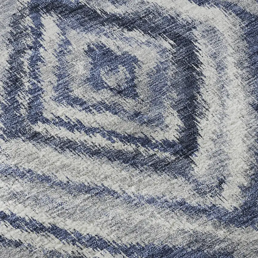 8' Blue Ivory And Gray Geometric Washable Round Rug With UV Protection Photo 9