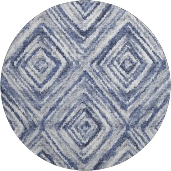8' Blue Ivory And Gray Geometric Washable Round Rug With UV Protection Photo 1