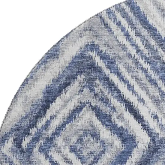 8' Blue Ivory And Gray Geometric Washable Round Rug With UV Protection Photo 3