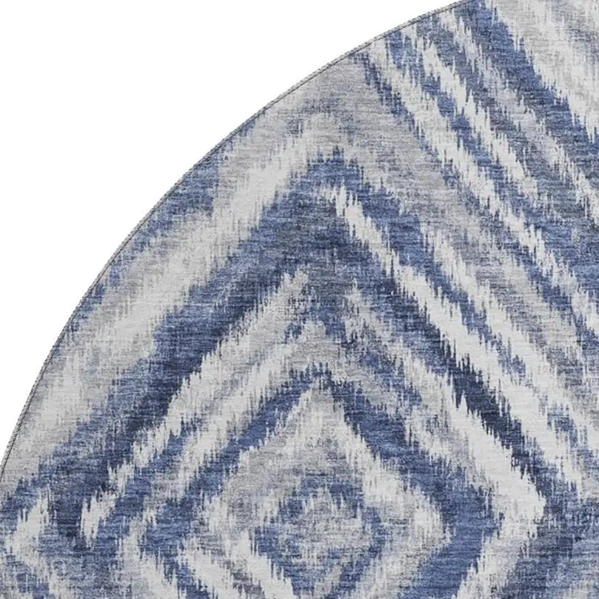 8' Blue Ivory And Gray Geometric Washable Round Rug With UV Protection Photo 3