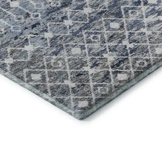 8' Blue Ivory And Gray Geometric Washable Round Rug With UV Protection Photo 5