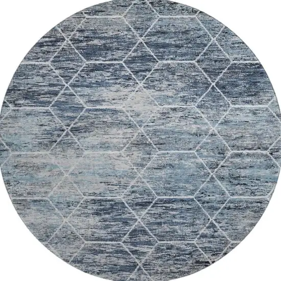 8' Blue Ivory And Gray Geometric Washable Round Rug With UV Protection Photo 3