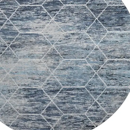 8' Blue Ivory And Gray Geometric Washable Round Rug With UV Protection Photo 2
