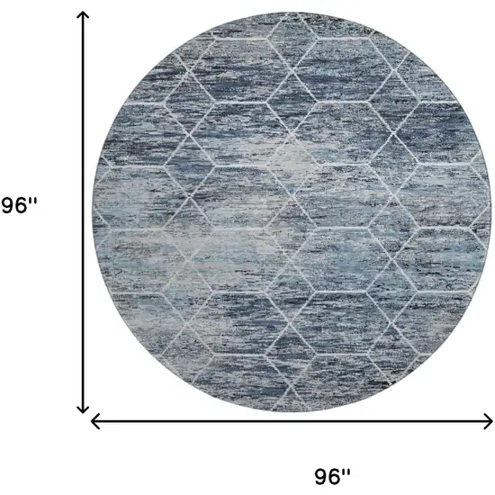 8' Blue Ivory And Gray Geometric Washable Round Rug With UV Protection Photo 9