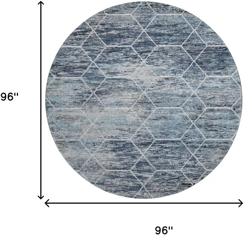 8' Blue Ivory And Gray Geometric Washable Round Rug With UV Protection Photo 9