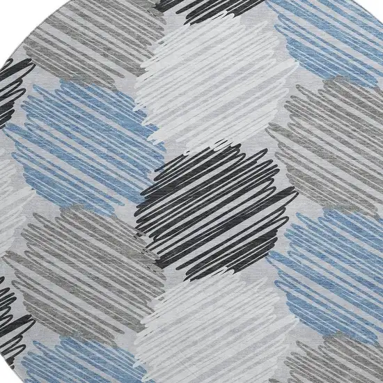 8' Blue Ivory And Gray Geometric Washable Round Rug With UV Protection Photo 3