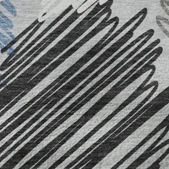 8' Blue Ivory And Gray Geometric Washable Round Rug With UV Protection Photo 9