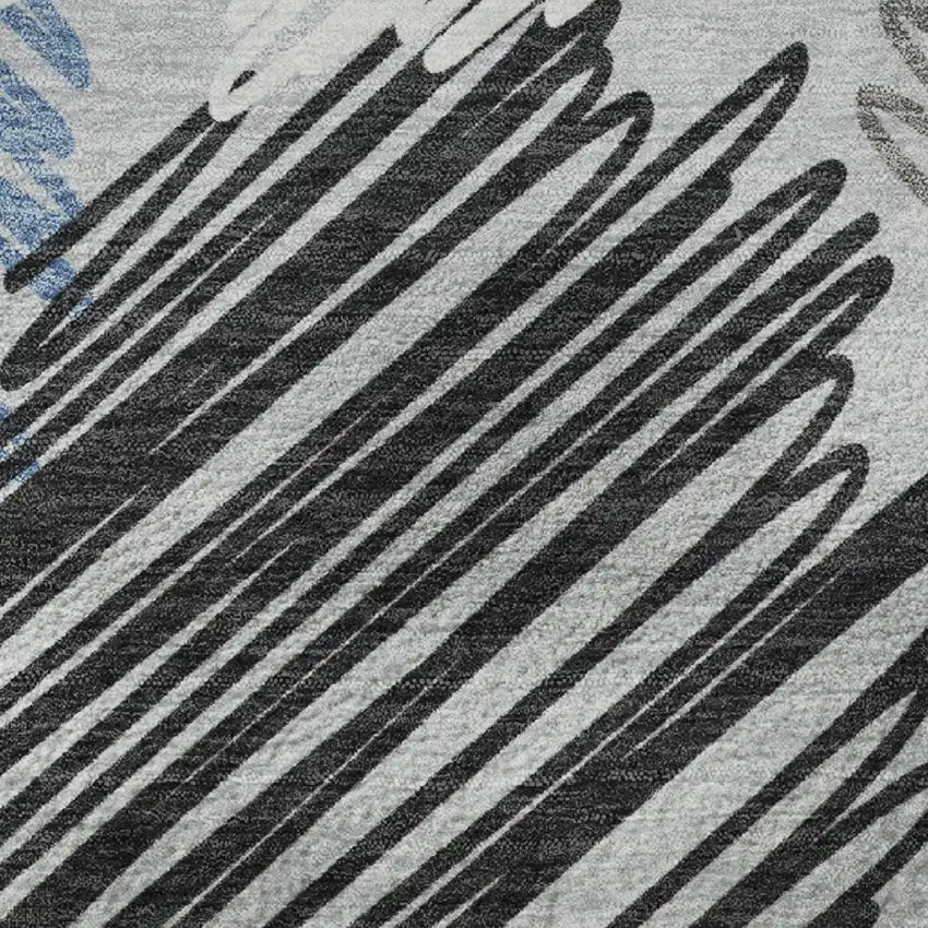 8' Blue Ivory And Gray Geometric Washable Round Rug With UV Protection Photo 9