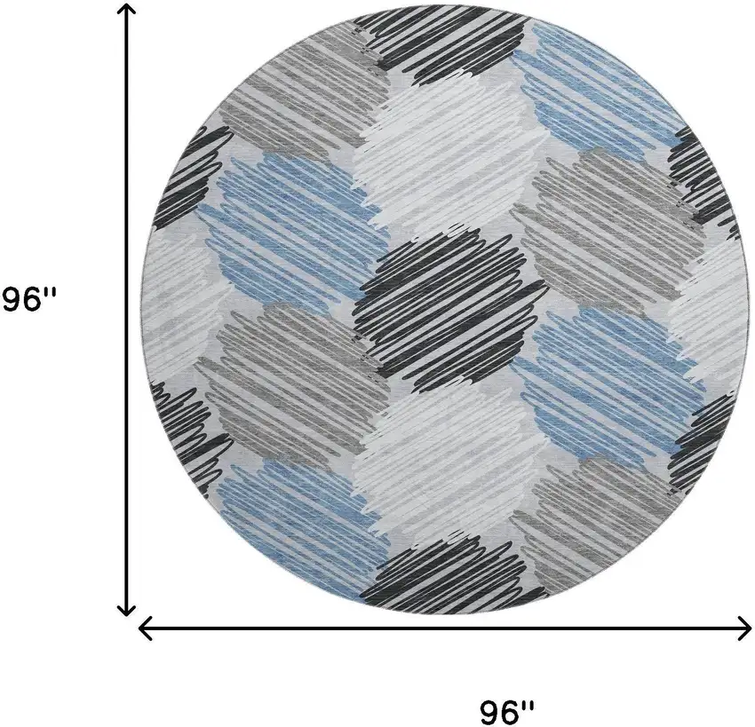 8' Blue Ivory And Gray Geometric Washable Round Rug With UV Protection Photo 9