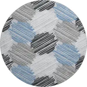Photo of 8' Blue Ivory And Gray Geometric Washable Round Rug With UV Protection